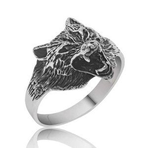925 Sterling Silver Wolf Head Men's Ring Animal